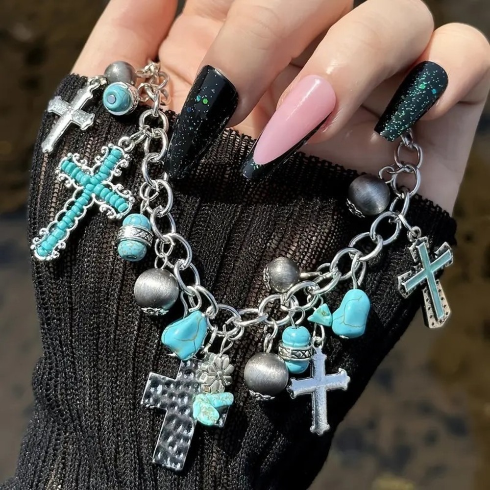 Vintage Ethnic Cross Pendant Bangle Western Cowboy Beach Bracelet‎ Bohemian Chic